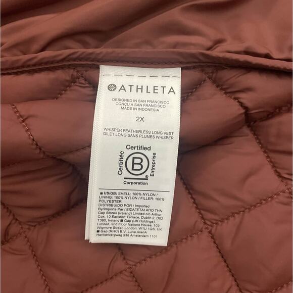 Athleta Featherless Long Vest Mahogany Brown Quilted Puffer - Picture 6 of 8